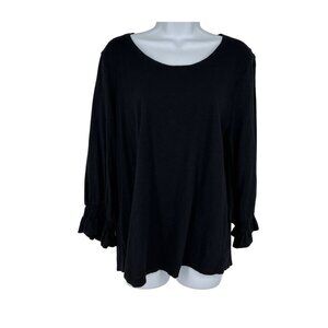 Chicos Women's Black Long Sleeve Ruffled Cuffs Scoop Neckline Top Size 3 US XL